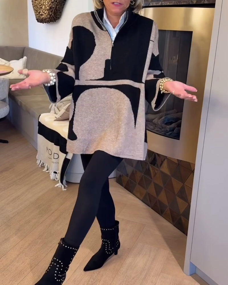 Trendy Half-Zip Sweater with High Neck