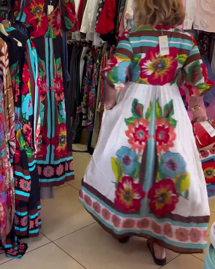 Loose-fitting, Deep V-neck Floral Dress