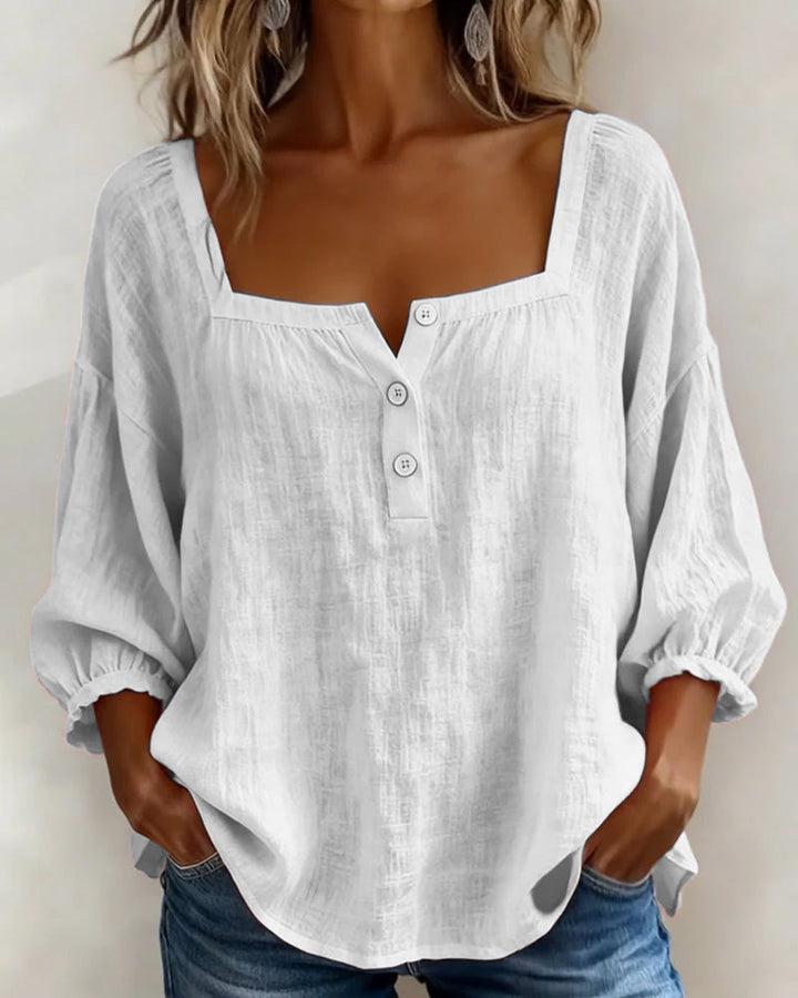 Simple Blouse With Square Neck And Long Sleeves