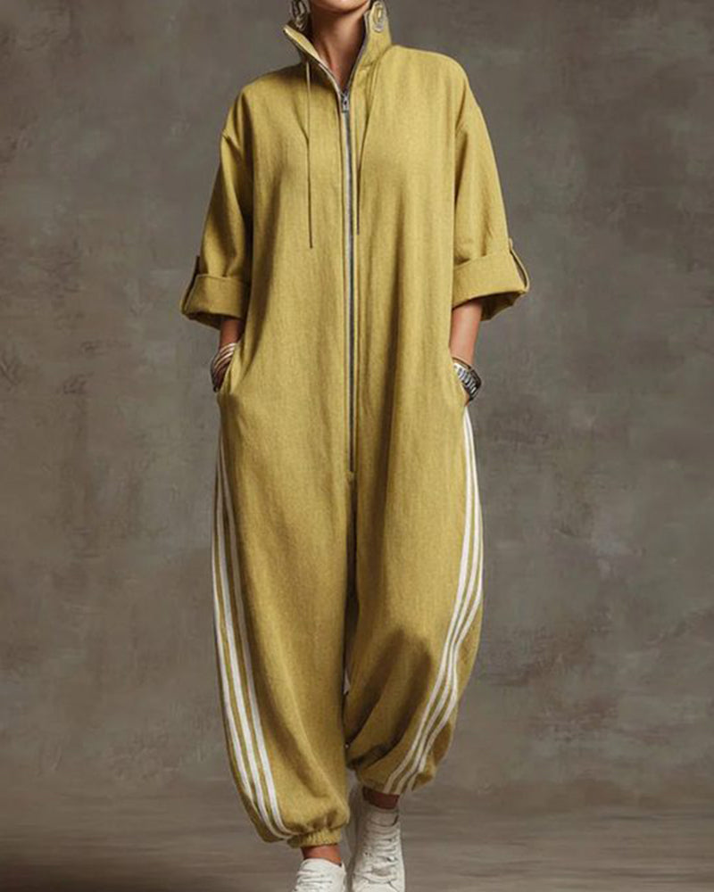 Women's Striped Sport Jumpsuit with Zipper