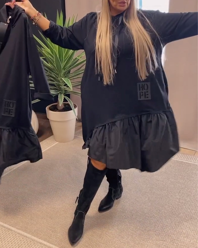Women's Winter Dress With Hood And Long-sleeved Panels