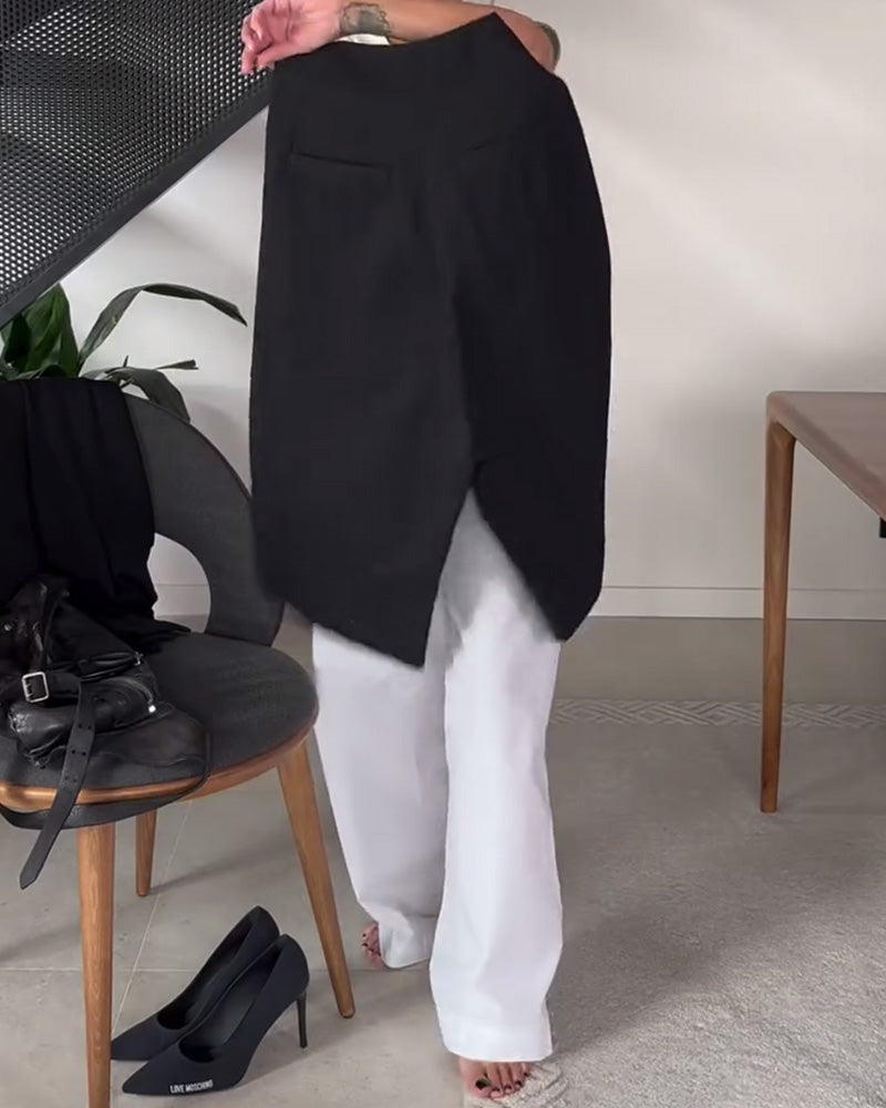 Simple Solid Color Asymmetric Casual Pants
