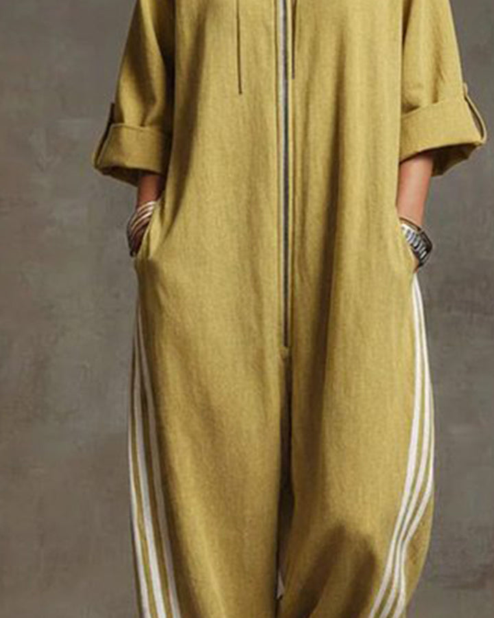 Women's Striped Sport Jumpsuit with Zipper