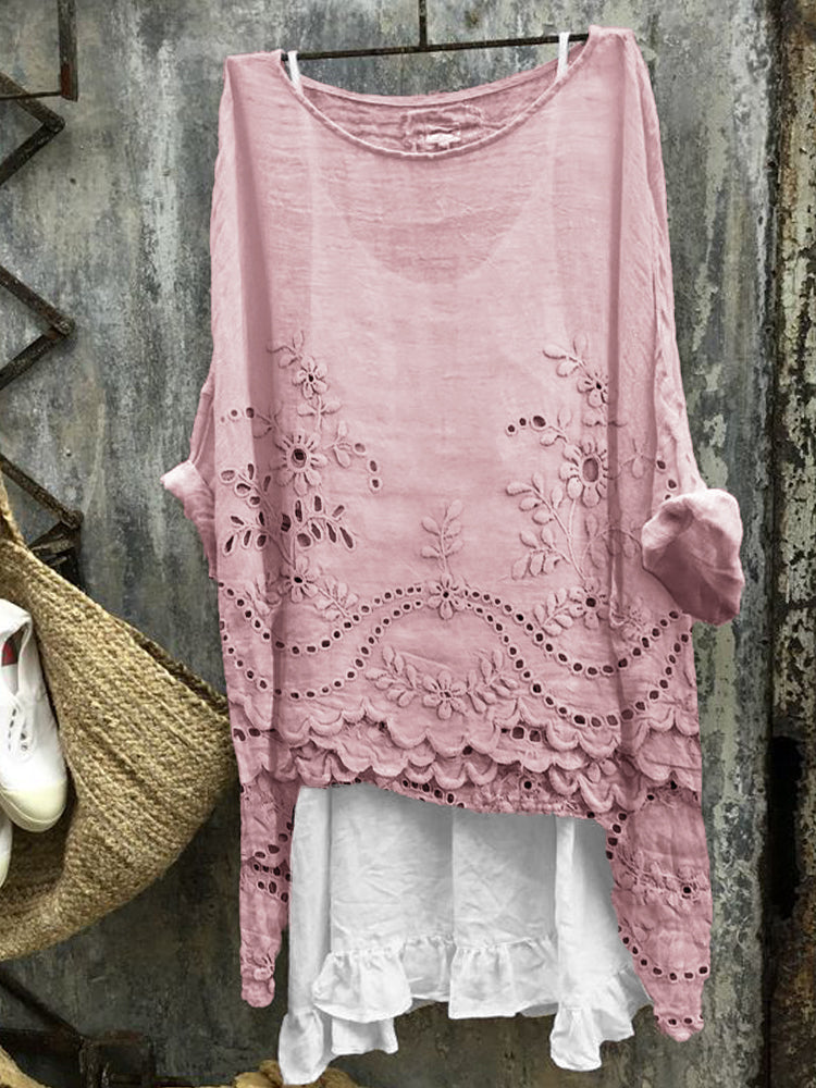 Maelis - Embroidered Dual-Hem Printed Blouse