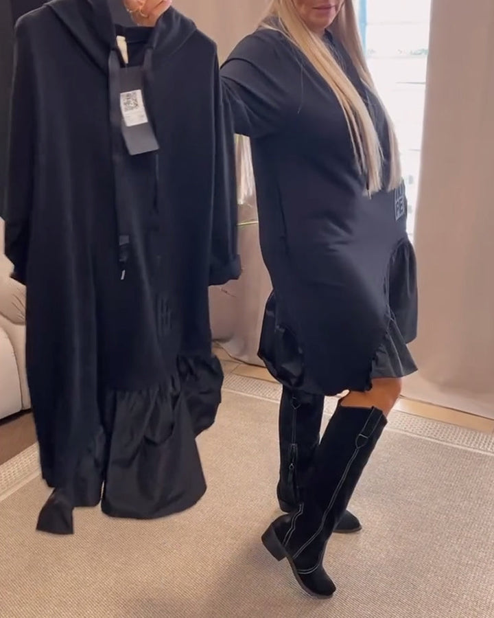 Women's Winter Dress With Hood And Long-sleeved Panels