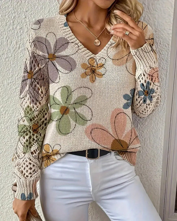 Cynora™ | V-Neck Open Knit Sweater