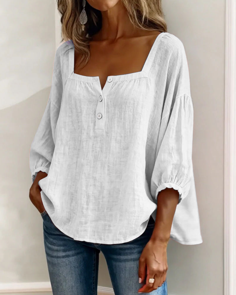 Simple Blouse With Square Neck And Long Sleeves
