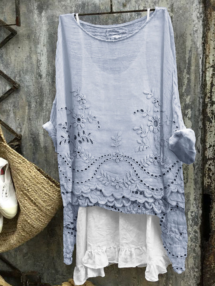 Maelis - Embroidered Dual-Hem Printed Blouse