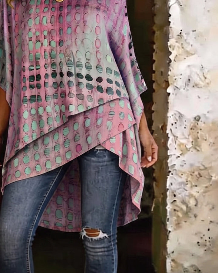 Irregular Shoulder Polka Dot Print Blouse