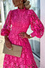 Elegant Crochet Lace Lantern Sleeve Party Midi Dress