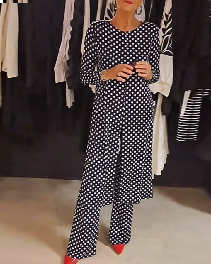 Elegant Polka Dot Split Suit