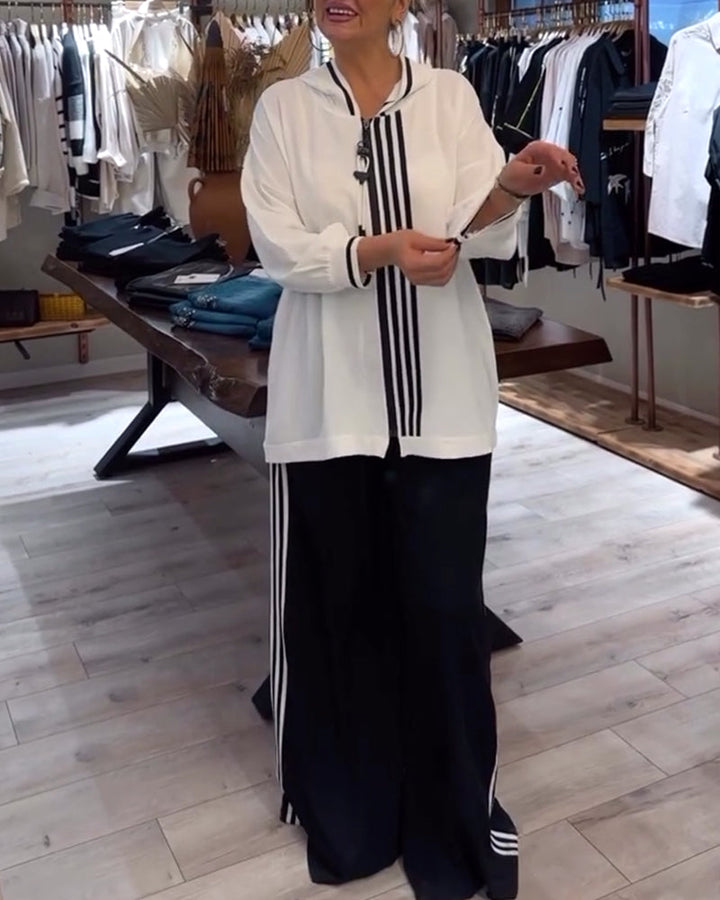 Women's Two-Piece Hooded Striped Set