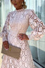 Elegant Crochet Lace Lantern Sleeve Party Midi Dress