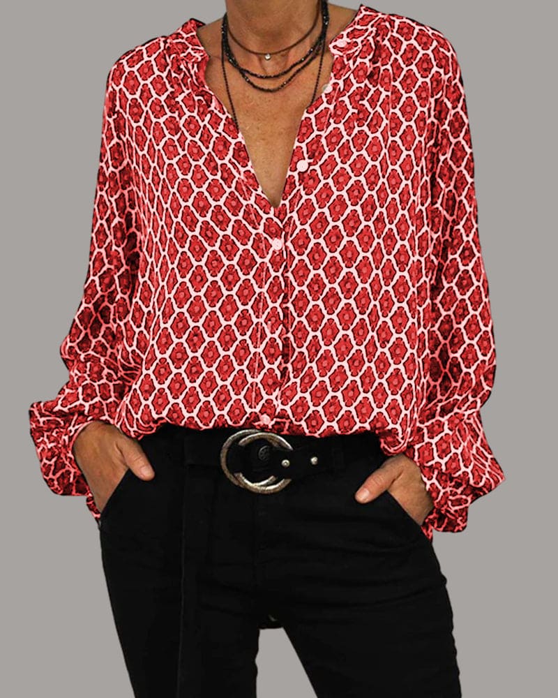 ELVIRA | Geometric V-Neck Blouse