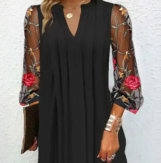 Nivara™ | Elegant Mini Dress with V-neck and Sheer Sleeves