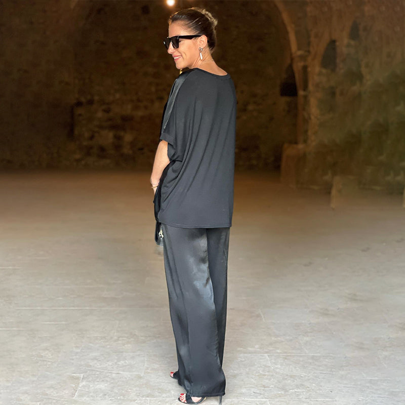 Women's Elegant V-Neck Shiny Two-Piece Set