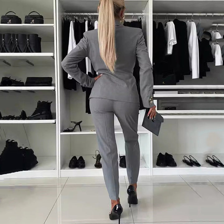 Women's Double-Breasted Blazer and Slim-Fit Pants Set