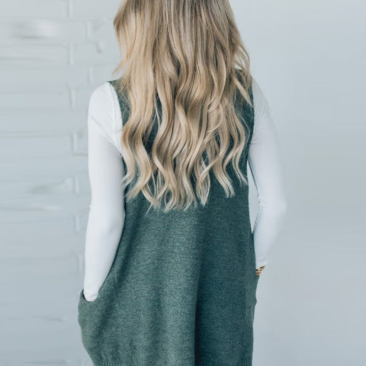 Women's Loose Fit V-Neck Knit Vest with Pockets