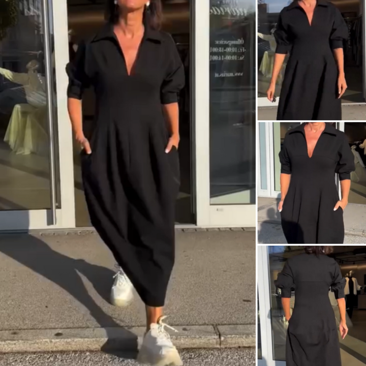 Women's V-neck midi dress with collar