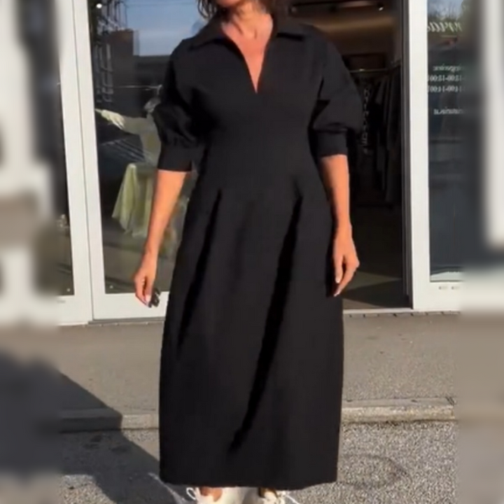 Women's V-neck midi dress with collar