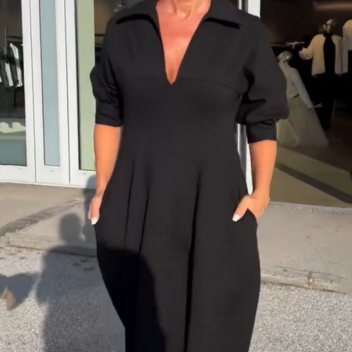 Women's V-neck midi dress with collar