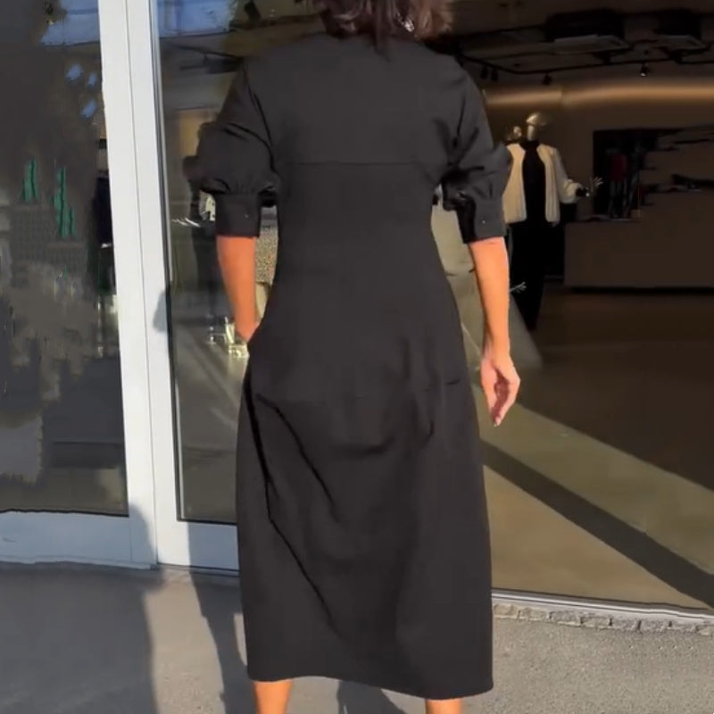 Women's V-neck midi dress with collar