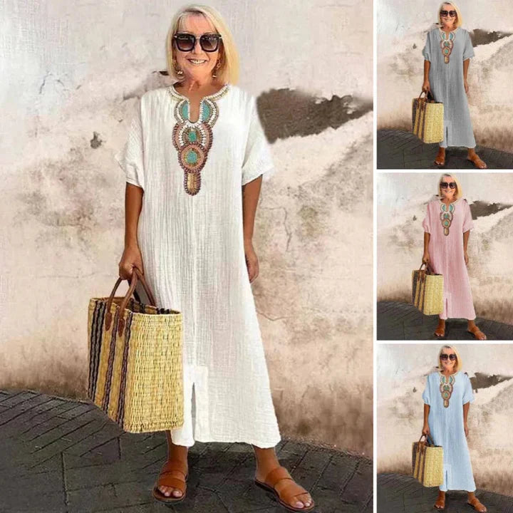 Margaret | Embroidered Linen Split Dress