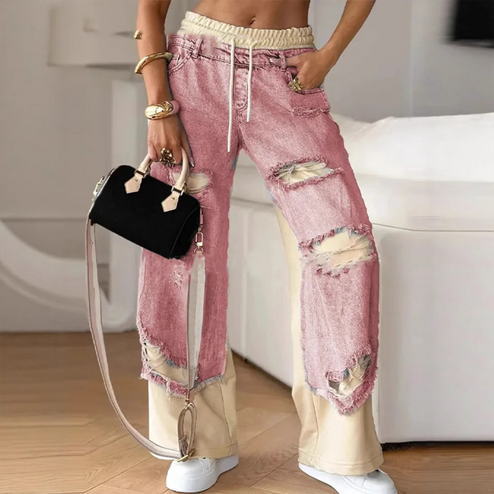 Clyra™ | Patchwork Denim Wide Leg Pants