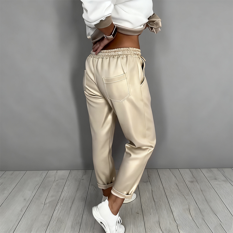 Women's 2-Piece Set Casual V-neck Top and High-Waisted Pants