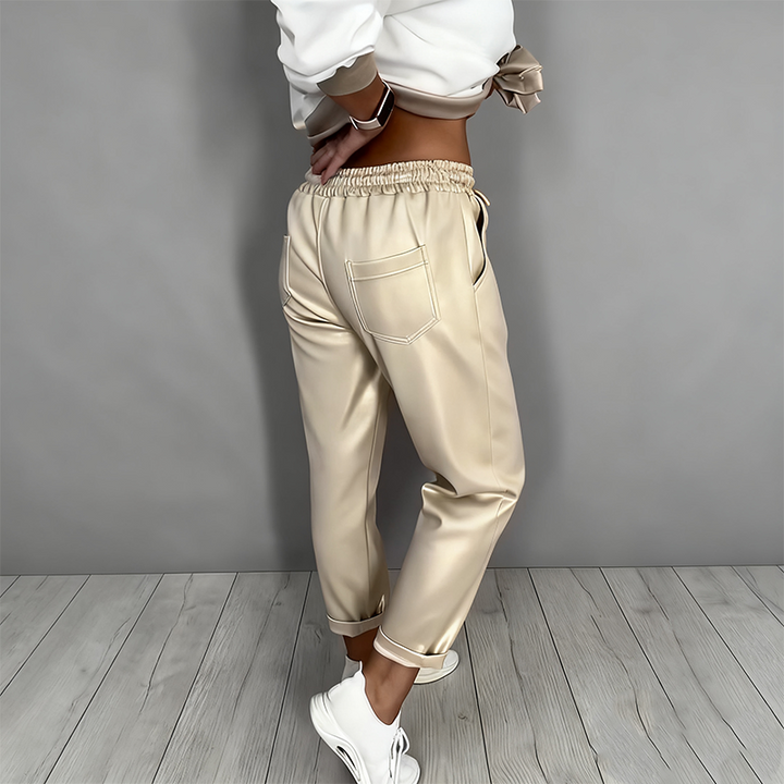 Women's 2-Piece Set Casual V-neck Top and High-Waisted Pants