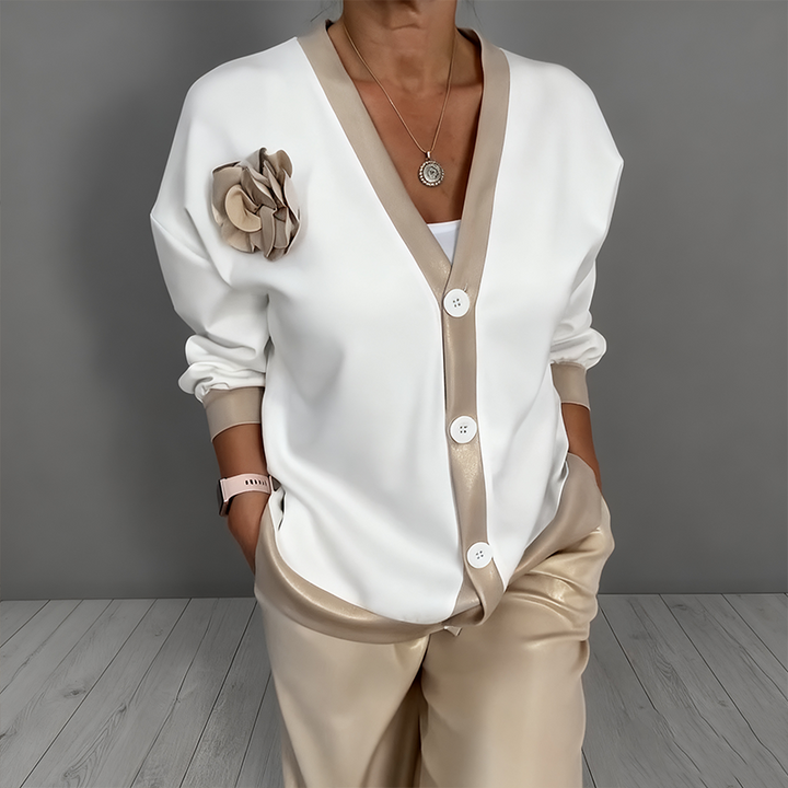 Women's 2-Piece Set Casual V-neck Top and High-Waisted Pants