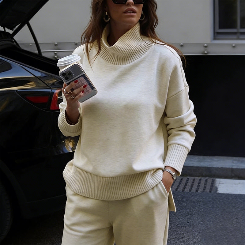 High-Neck Side-Zip Sweatshirt & Pants Set