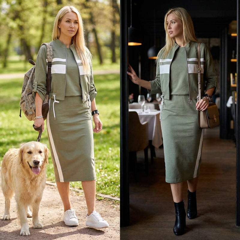 Women's Stand Collar Jacket & Dress Set
